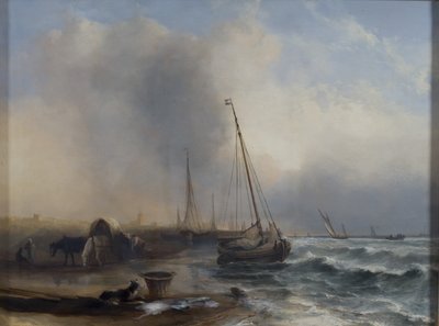 Seascape with Boats and Figures by Jock Wilson